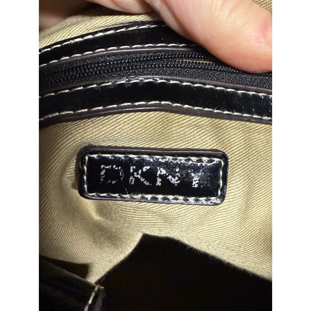 DNKY Black Patent Leather Y2K 80s Dark Academia Goth Handbag Purse Travel Bag - Picture 7 of 8